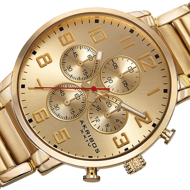 Akribos XXIV Men's Quartz Chronograph Stainless Steel Gold-Tone Bracelet Watch