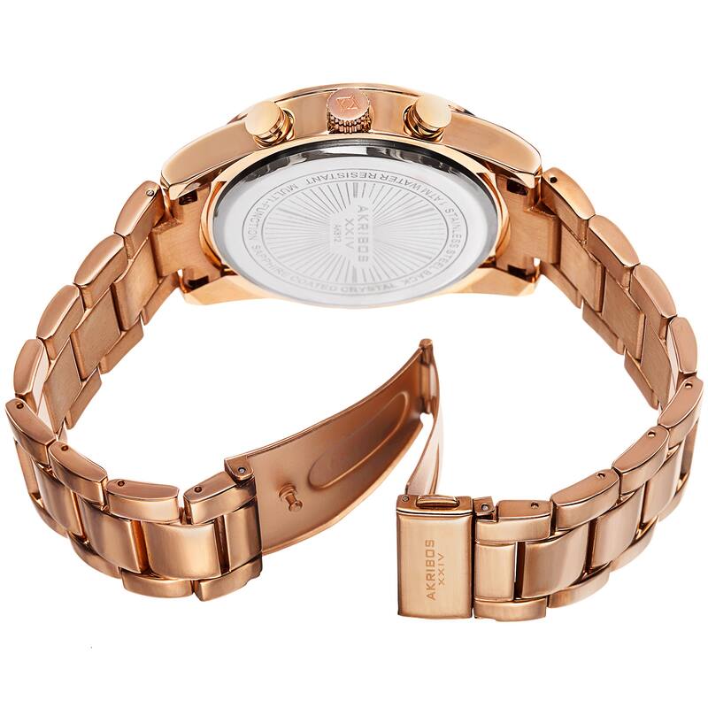 Akribos XXIV Men's Swiss Quartz Dual-Time Multifunction Stainless Steel Rose-Tone Bracelet Watch