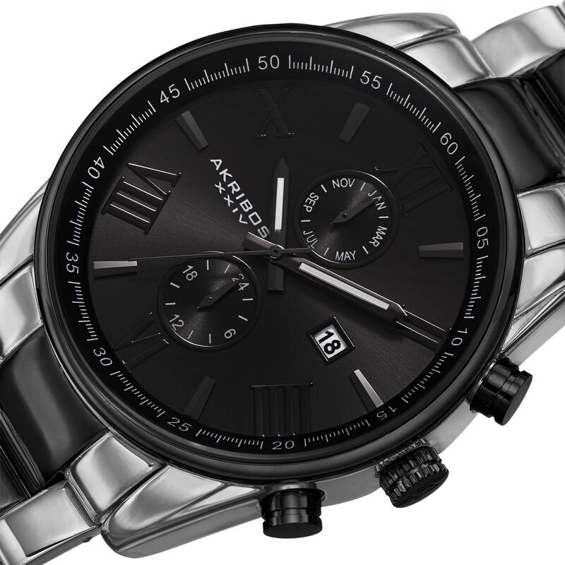Akribos XXIV Men's Swiss Quartz Dual-Time Multifunction Stainless Steel Two-Tone Bracelet Watch