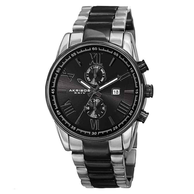 Akribos XXIV Men's Swiss Quartz Dual-Time Multifunction Stainless Steel Two-Tone Bracelet Watch