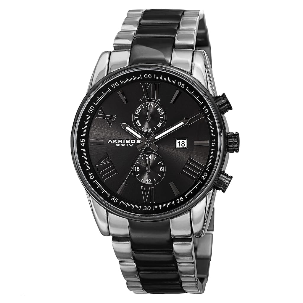 Akribos XXIV Men's Swiss Quartz Dual-Time Multifunction Stainless Steel Two-Tone Bracelet Watch