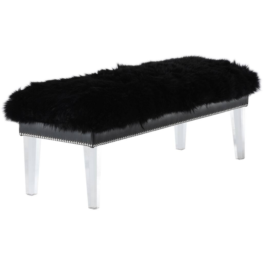 Luxe Black Sheepskin Lucite Bench