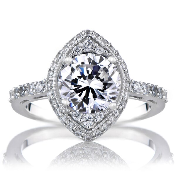 Sterling Silver Cubic Zirconia Antique Engagement Ring Free Shipping