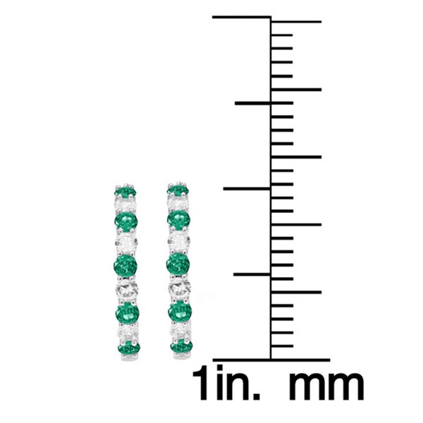 Divina Rodium-plated Brass Emerald and White Sapphire Hoop Earrings