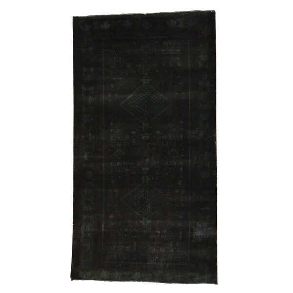 Handmade Oriental Overdyed Worn Persian Hamadan Rug