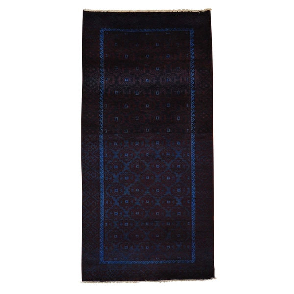 Overdyed Worn Persian Baluch Hand Knotted Runner Rug