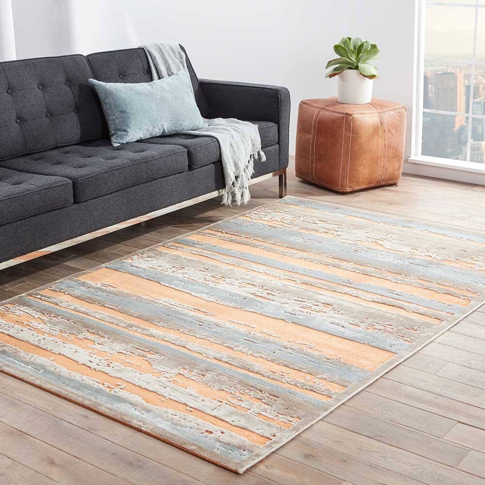 Artesia Stripe Orange/ Taupe Area Rug (9' X 12') - 9' x 12'/Surplus