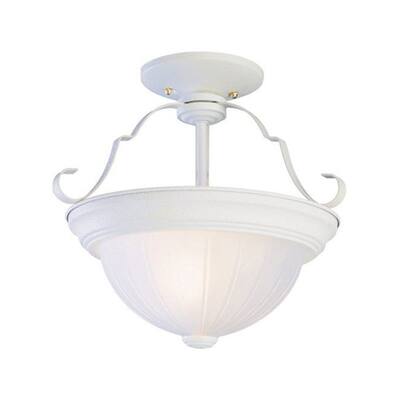 Cambridge 2-Light Antique White 11 in. Semi Flush Mount with Frosted Glass
