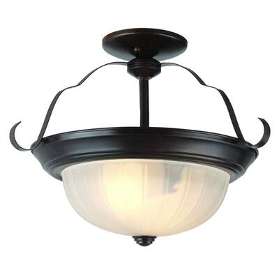 Cambridge 3-Light Rubbed Oil Bronze 15 in. Semi Flush Mount with Frosted Glass