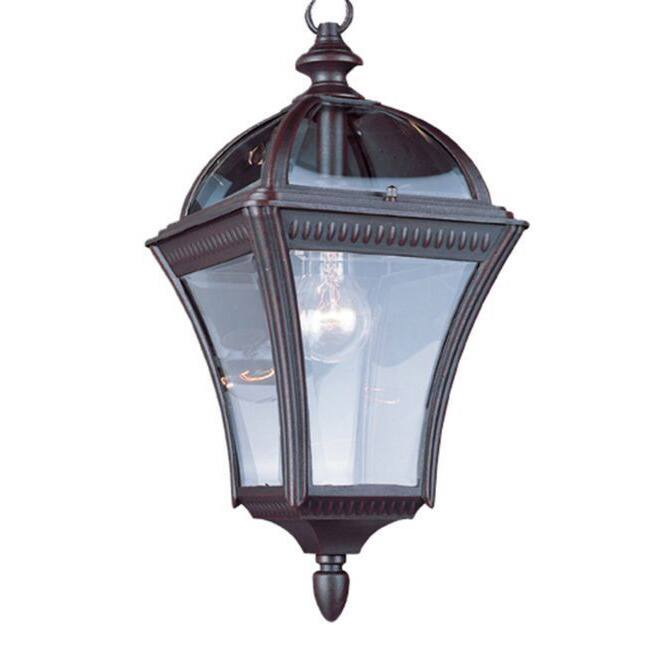 Cambridge 1-Light Rust 16 in. Outdoor Hanging Lantern with Beveled Glass