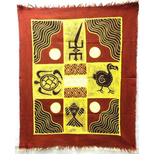 Handmade Four Creatures Batik in Red/Maroon (Zimbabwe)