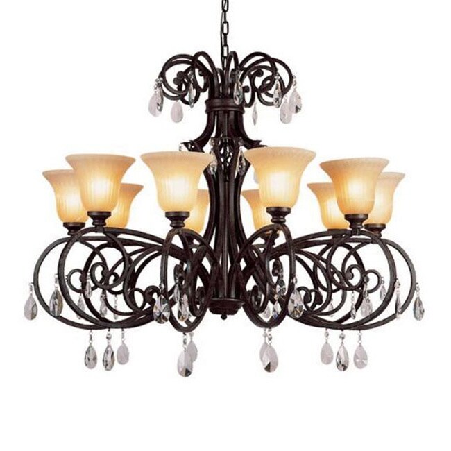 Cambridge 12-Light Dark Bronze 45.75 in. Chandelier with Beige Glass (45.75 in. Dark Bronze 12-Light Chandelier) - Chandeliers For Bedrooms by Overstock.com