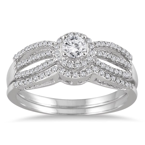 Marquee Jewels 10k White Gold 1/2ct TDW Diamond Antique Bridal Ring Set