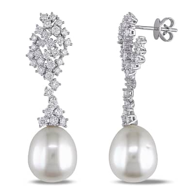 Miadora 14k White Gold South Sea Pearl and 2ct TDW Diamond Earrings (G-H, SI1-SI2) (11.5-12MM)
