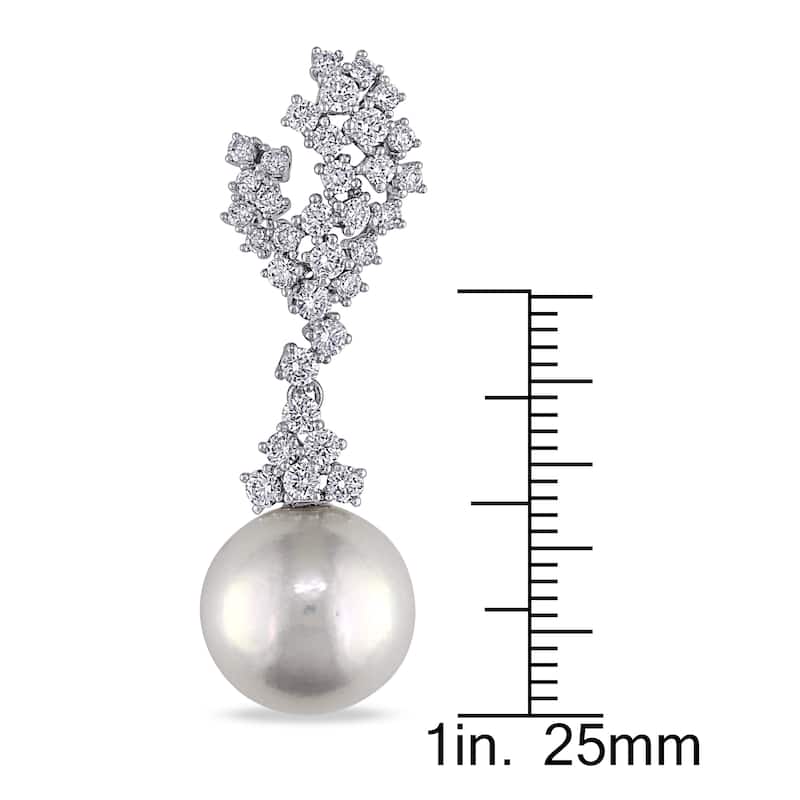Miadora Signature Collection 14k White Gold Cultured Freshwater White Pearl and 2ct TDW Diamond Earrings (G-H, SI1-SI2) (