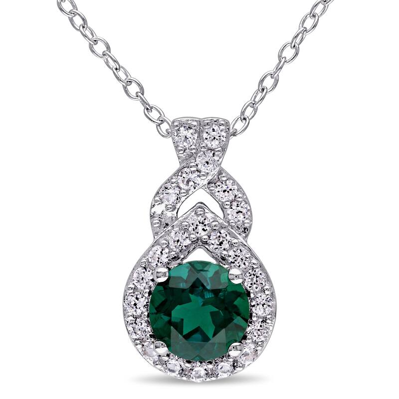 Miadora Sterling Silver Created Emerald and White Sapphire Drop Necklace