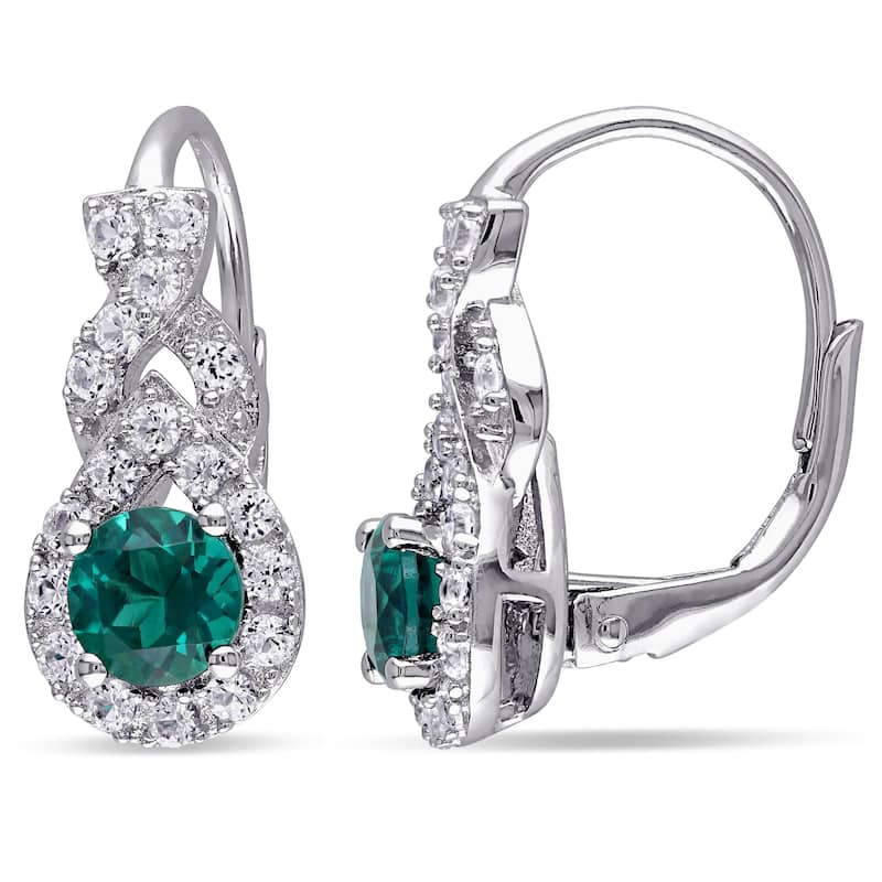Miadora Sterling Silver Created Emerald and Created White Sapphire Earrings