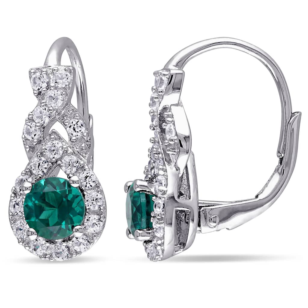 Miadora Sterling Silver Created Emerald and Created White Sapphire Earrings