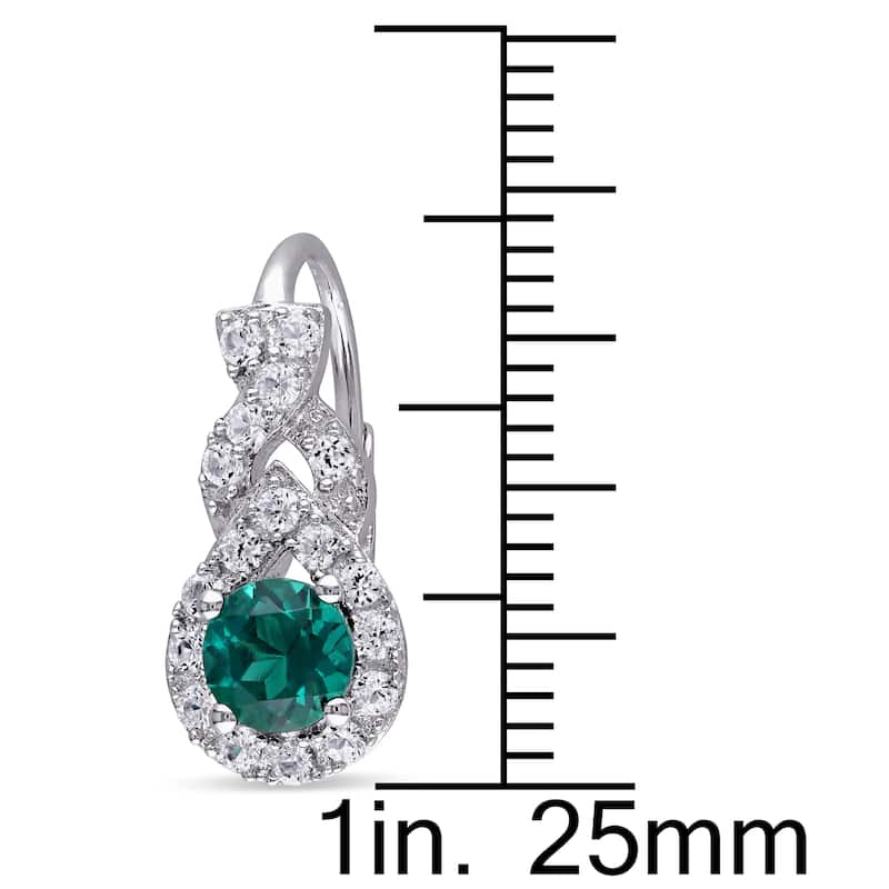Miadora Sterling Silver Created Emerald and Created White Sapphire Earrings