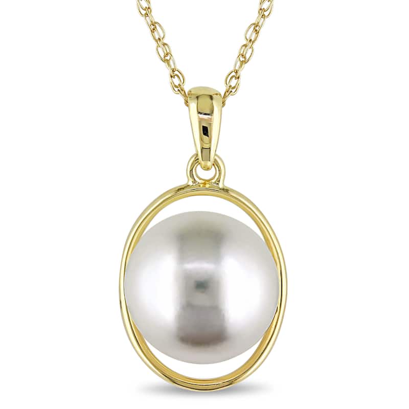 Miadora 10k Yellow Gold Cultured Freshwater White Pearl Necklace (9.5-10 mm)