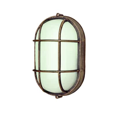 Cambridge 1-Light Rust 5.25 in. Outdoor Flush Mount with Clear Polycarbonate
