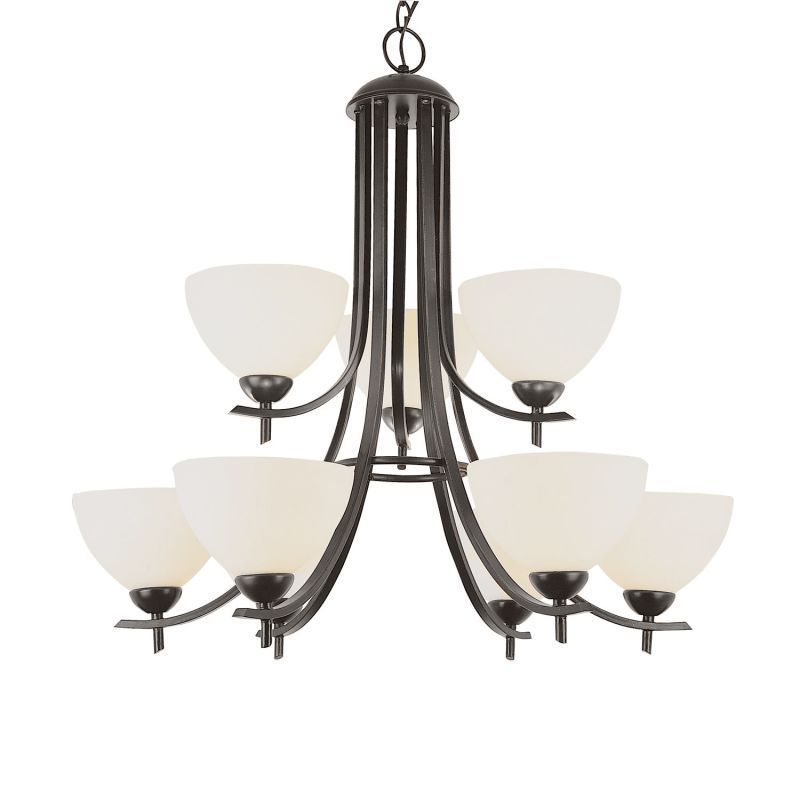 Cambridge 9-Light Brushed Nickel 30 in. Chandelier with Frosted Glass (30 in. Brushed Nickel 9-Light Chandelier) - Chandeliers For Bedrooms by Overstock.com