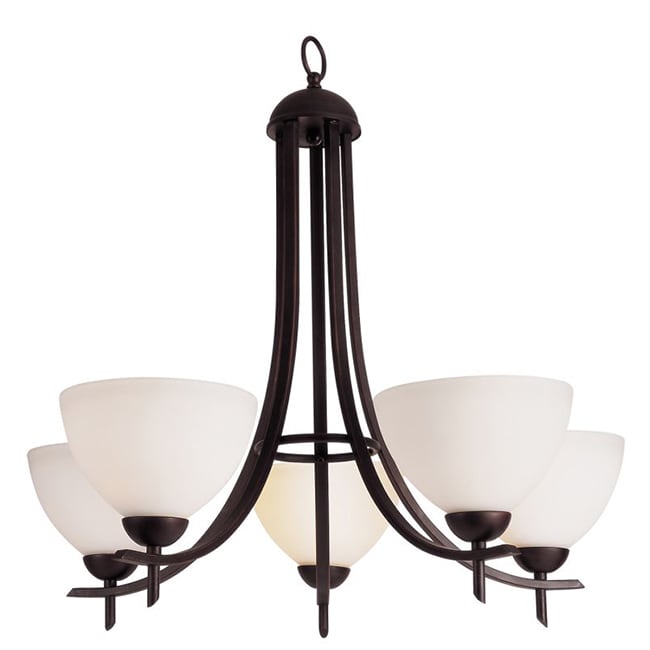 Cambridge 5-Light Rubbed Oil Bronze 24 in. Chandelier with White Glass (24 in. Rubbed Oil Bronze 5-Light Chandelier) - Chandeliers For Bedrooms by Overstock.com