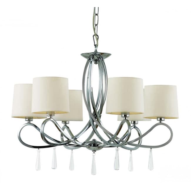 Cambridge 6-Light Polished Chrome 26.75 in. Chandelier with White Linen (26.75 in. Polished Chrome 6-Light Chandelier) - Chandeliers For Bedrooms by Overstock.com