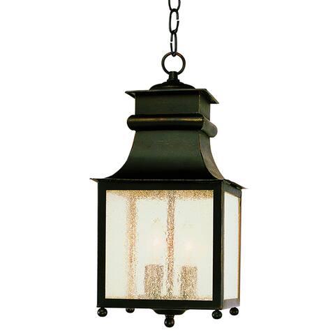 Cambridge 2-Light Weathered Bronze 16.5 in. Outdoor Hanging Lantern with Seeded Glass