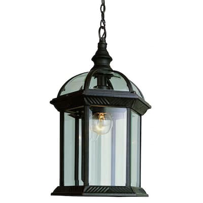 Cambridge 1-Light Black 17.5 in. Outdoor Hanging Lantern with Beveled Glass