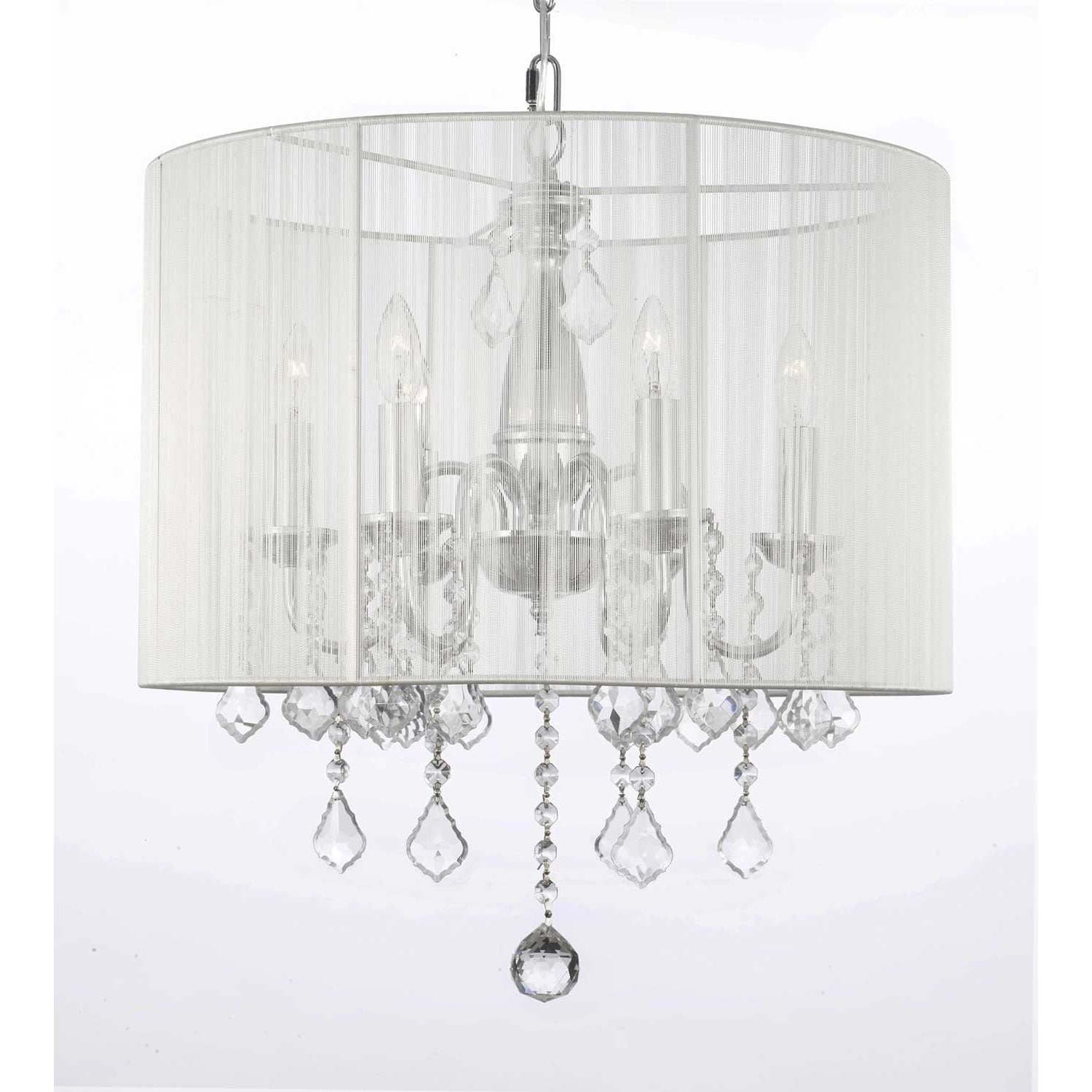 Contemporary 6-light Chandelier with Crystals and Large White Shade (White Shade) - Chandeliers For Bedrooms by Overstock.com