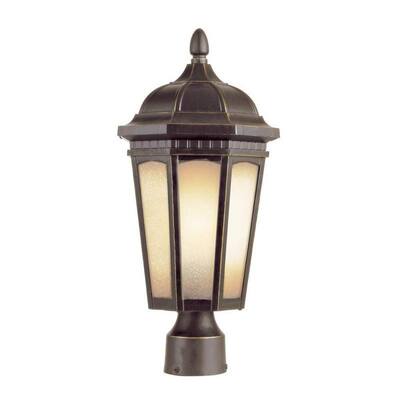 Cambridge 1-Light Weathered Bronze 8.25 in. Outdoor Post Head with Tea Stain Glass