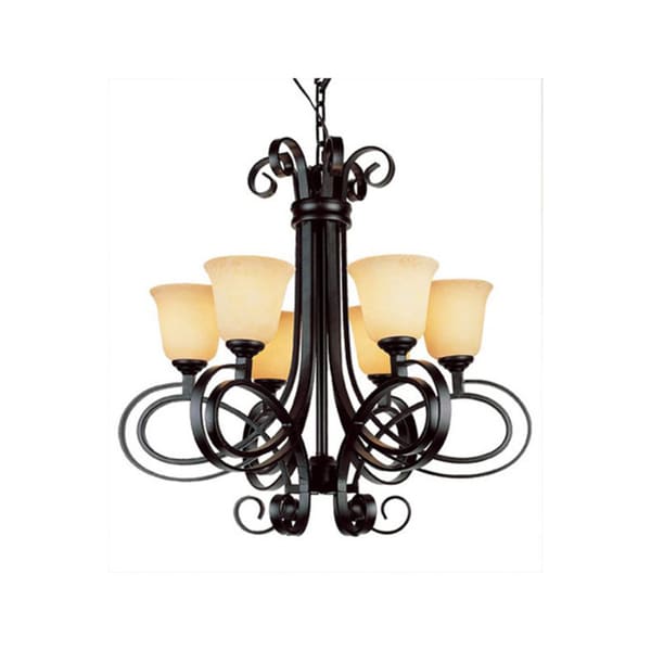 Cambridge 6 Light Dark Bronze 28 in. Chandelier with Beige Glass