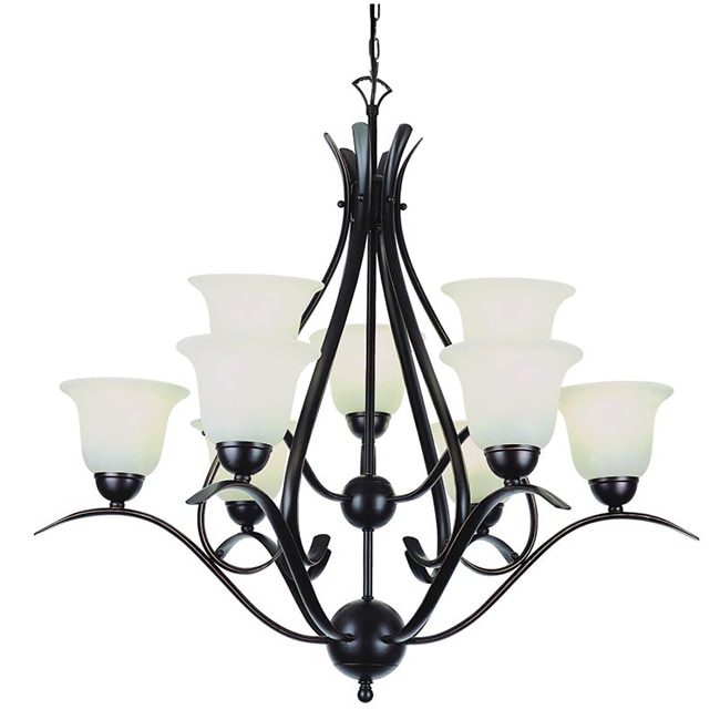 Cambridge 9-Light Rubbed Oil Bronze 35 in. Chandelier with White Glass (35 in. Rubbed Oil Bronze 9-Light Chandelier) - Chandeliers For Bedrooms by Overstock.com