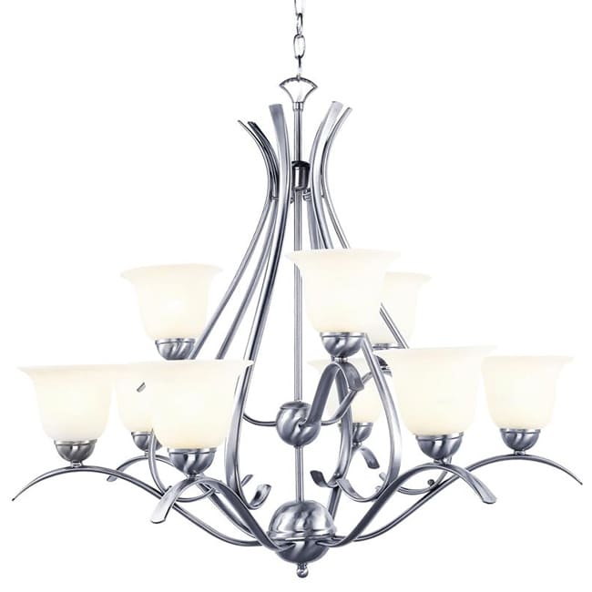 Cambridge 9-Light Brushed Nickel 35 in. Chandelier with White Glass (35 in. Brushed Nickel 9-Light Chandelier) - Chandeliers For Bedrooms by Overstock.com