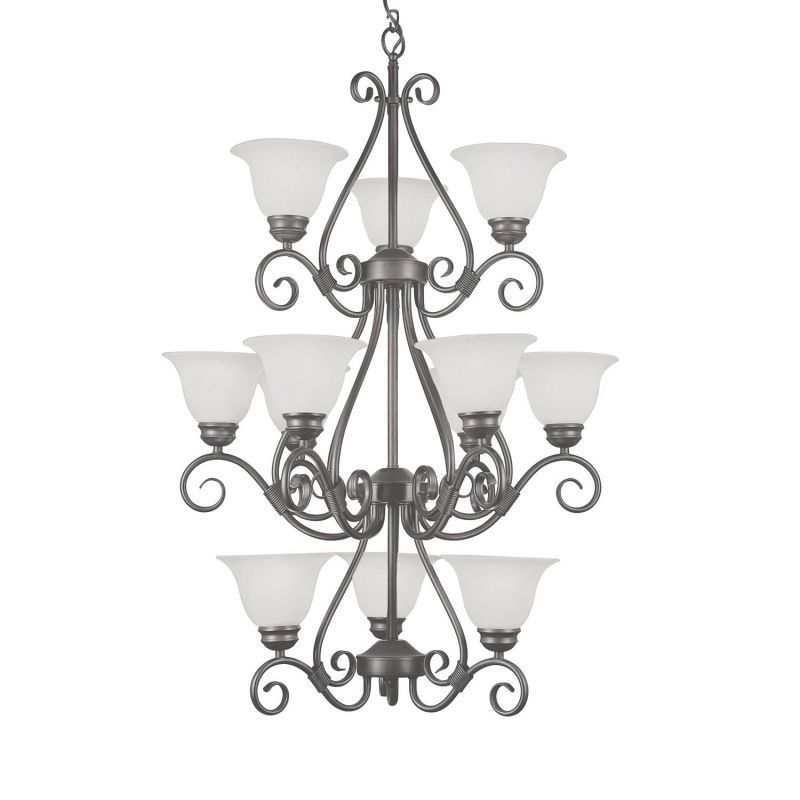 Cambridge 12-Light Pewter 30 in. Chandelier with White Glass - 30" (30 in. Pewter 12-Light Chandelier) - Chandeliers For Bedrooms by Overstock.com