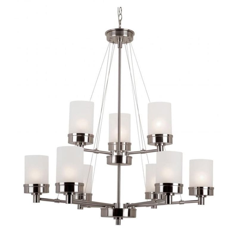 Cambridge 9-Light Brushed Nickel 32 in. Chandelier with White Glass (32 in. Brushed Nickel 9-Light Chandelier) - Chandeliers For Bedrooms by Overstock.com
