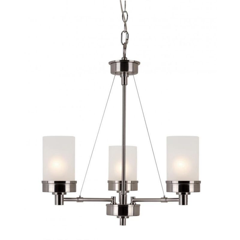 Cambridge 3-Light Brushed Nickel 22 in. Chandelier with White Glass (22 in. Brushed Nickel 3-Light Chandelier) - Chandeliers For Bedrooms by Overstock.com