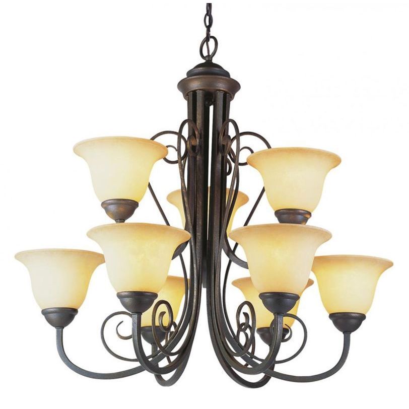 Cambridge 9-Light Antique Bronze 29.5 in. Chandelier with Beige Glass (29.5 in. Antique Bronze 9-Light Chandelier) - Chandeliers For Bedrooms by Overstock.com