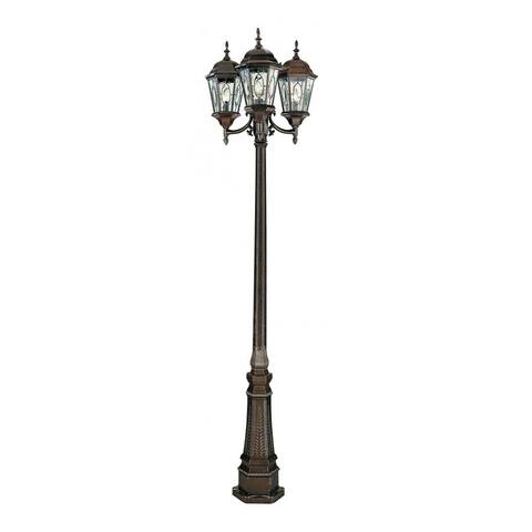 Cambridge 3-Light Brown 23 in. Lamp Post with Beveled Glass
