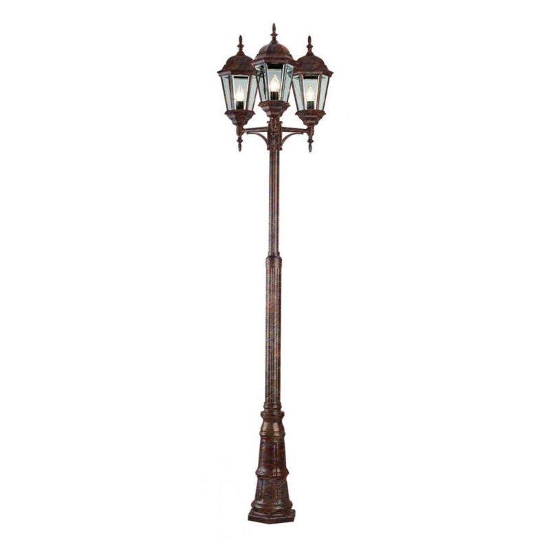Cambridge 3-Light Rust 30 in. Lamp Post with Beveled Glass
