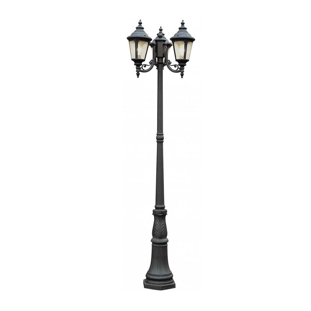 Cambridge 3-Light Black 23.5 in. Lamp Post with Seeded Glass