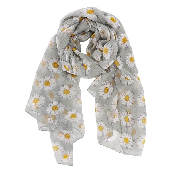 Black Large Daisy Flower Print Lightweight Scarf