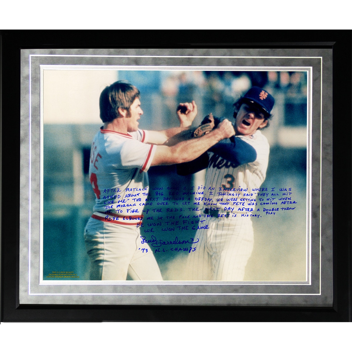 Bud Harrelson Facsimile Fighting Rose Framed Metallic 16x20 Story