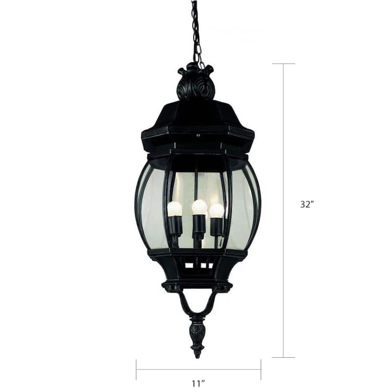 Cambridge 4-Light Black 32 in. Outdoor Hanging Lantern with Beveled Glass