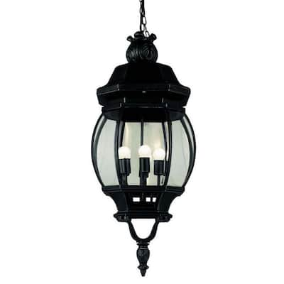 Cambridge 4-Light Black 32 in. Outdoor Hanging Lantern with Beveled Glass