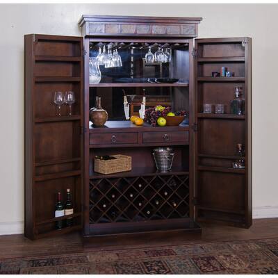 Sunny Designs Santa Fe Birch Wood Bar Armoire with Wine Racks