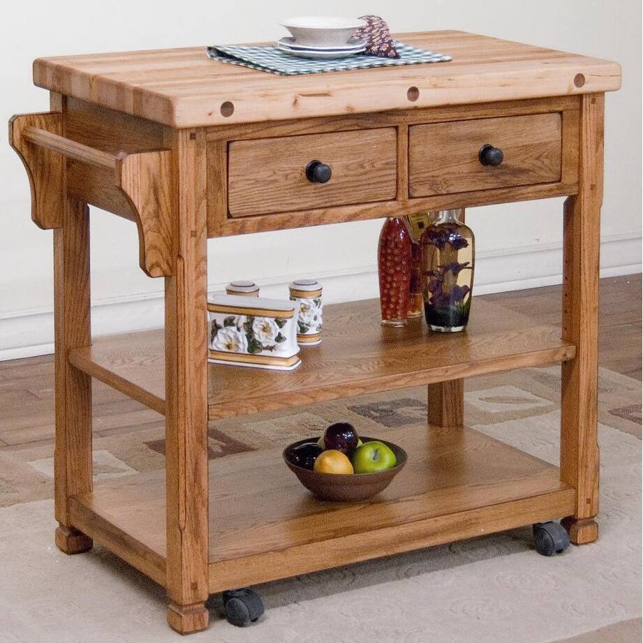 Sunny Designs Sedona Butcher Block Kitchen Island Cart
