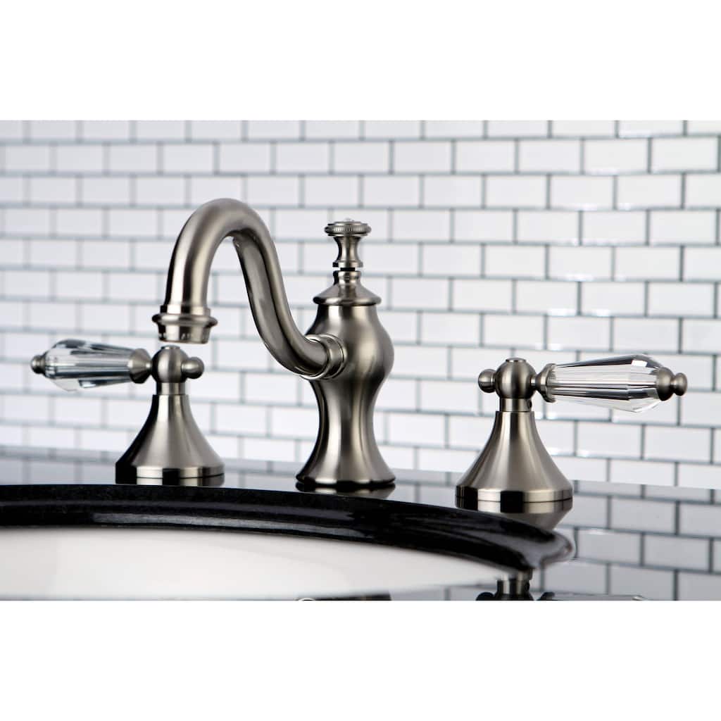 Victorian Crystal Satin Nickel Widespread Bathroom Faucet