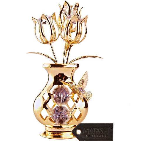 Beautifully Crafted Flowers in 24k Gold Plated Vase with Matashi Crystals